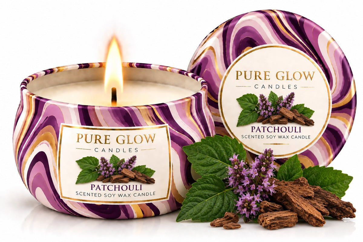 Pure Glow Patchouli travel tin candle